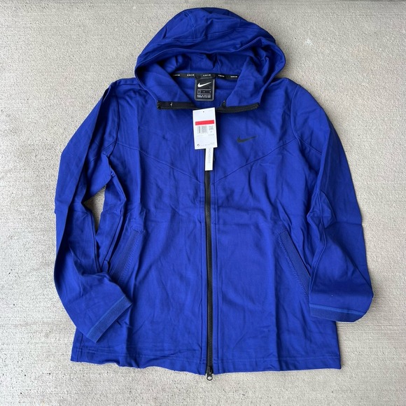 Nike Men's Hooded Sportswear Full Zip Jacket Blue Size L Waterproof Windbreaker